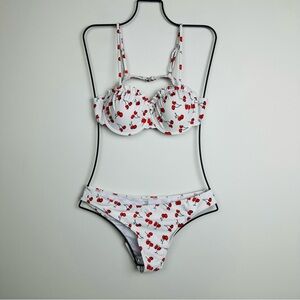 SHEIN NWOT White and Red Cherry Bikini size Large